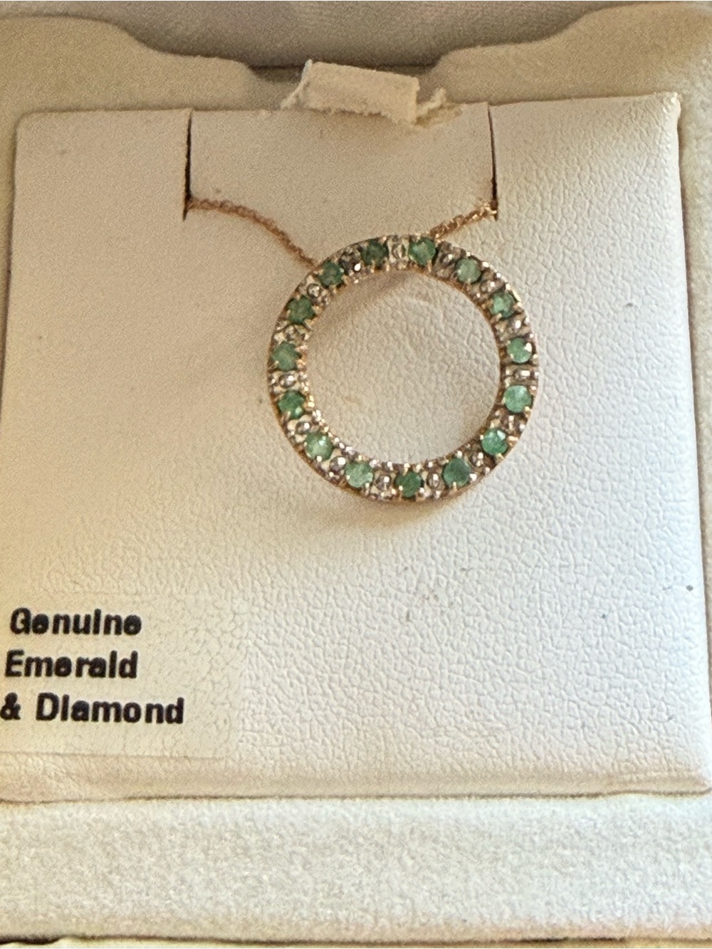 10k Gold Circle Pendant Necklace Emerald with Diamond Accents